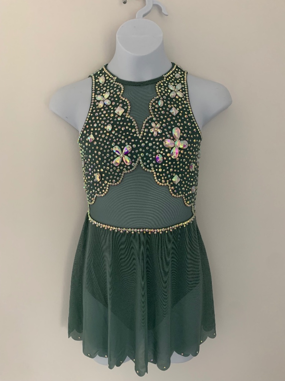 Sage Green Rhinestone Dance Dress: Child Size 6/6X - Picture 1 of 8